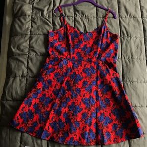 Red dress w/ blue flowers